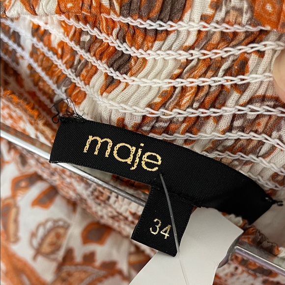 NWOT Maje paisley Orange and Cream printed cotton High Low stretchy Skirt as is - Picture 3 of 16